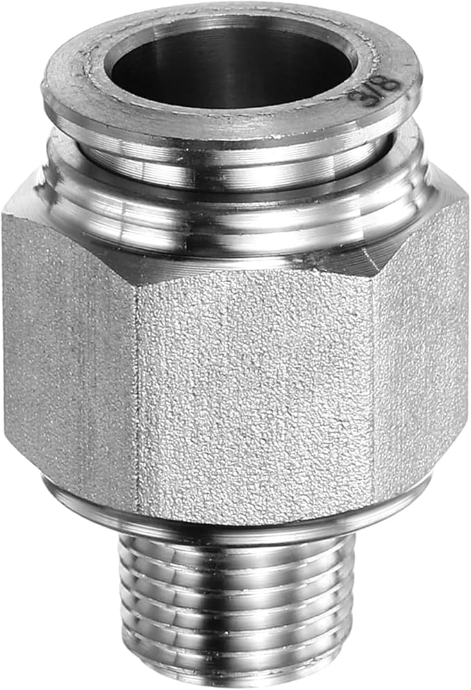 HARFINGTON Push to Connect Fittings 3/8" Tube OD x 1/8" NPT Thread Male Straight Union Fittings 304 Stainless Steel Quick Connect Pneumatic Accessories for Trailers Air Brake System