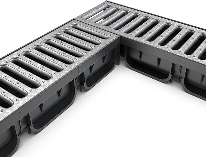 Vodaland - 4 Inch Easy 2 Premium Trench Drain Channel - Galvanized Stamped Steel Grating (3)