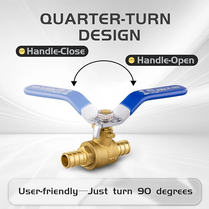 30-Pack Foskan 1/2 Inch PEX Crimp Full Port Ball Valve with Blue Handle, Brass Quarter Turn Shut-off Valve for PEX Tubing