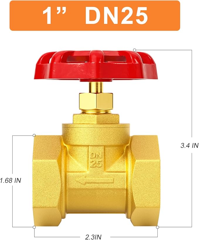 GASHER 1PCS Brass industrial Globe Valve, DN25 1" Female with Wheel Handle, Heavy Duty Globe Valve Tool For Water, Oil, Gas