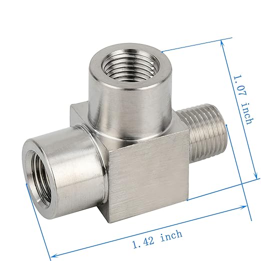 Metalwork 304 Stainless Steel Pipe Fitting, Street Tee, Male Run Tee, 1/8" NPT Male x 1/8" NPT Female x 1/8" NPT Female, 1 Pc
