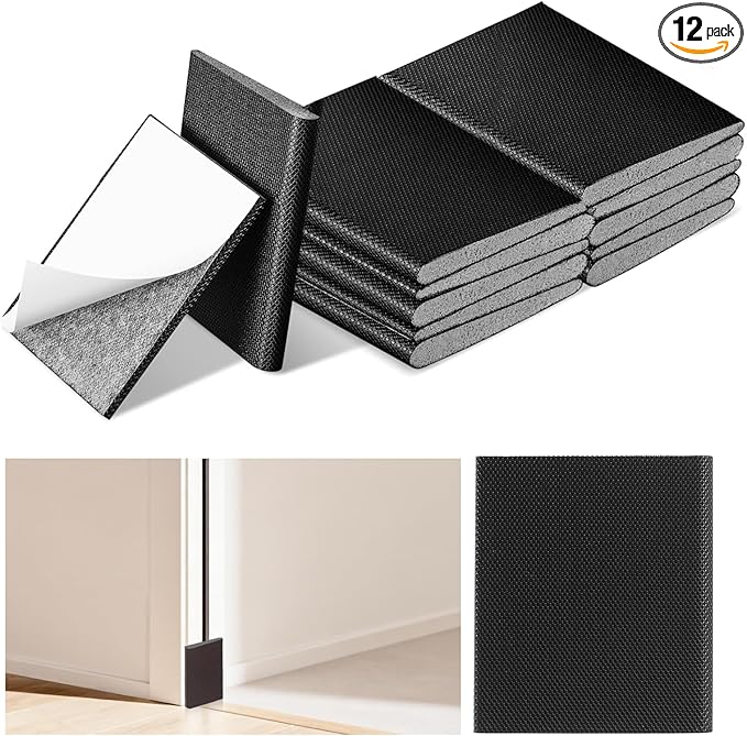 12Pcs Black Self-Adhesive Door Corner Seal, High Elastie Foam Door Corner Seals Weather Stripping Draft Stopper Frame Seal for Exterior Doors, Noise Insulation & Weather Protection