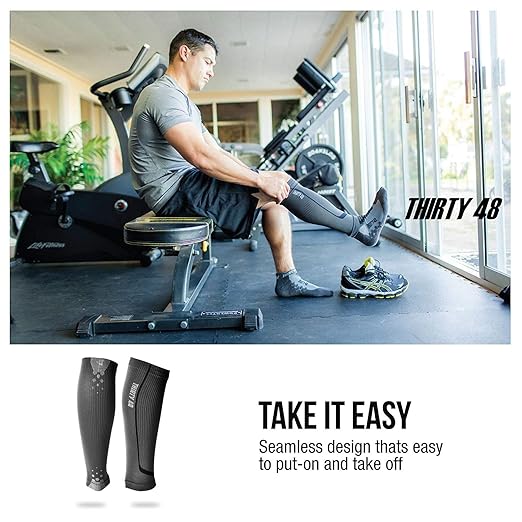 Thirty48 Graduated Calf Compression Sleeves 15-20 OR 20-30 mmHg | Maximize Fast Recovery by Increasing Oxygen to Muscles (Large, [2 Pairs] Fluorescent Pink)