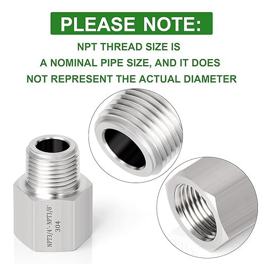 TAISHER 5PCS Forging of 304 Stainless Steel Pipe Fitting, Reducer Adapter, 3/8-Inch Male Pipe x 3/4-Inch Female Pipe