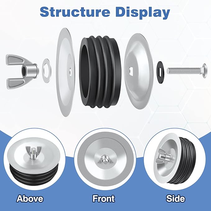 Dreyoo 1 Pcs 4 Inch End of Pipe Gripper Mechanical Plug, Steel Drain Pipe Cover with Galvanized Screw and Wing Nut for Outdoor Sewer Cleanout Drain