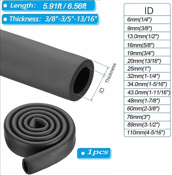 Pipe Insulation Foam Tube, Pipe Cover Wrap Roll Bar Padding Black Pool Noodles Rubber Plastic Insulation Lagging Wrap for Fitness, Tools Handle Support 1.8/2m Length(ID16mmxT9mmx1.8m)