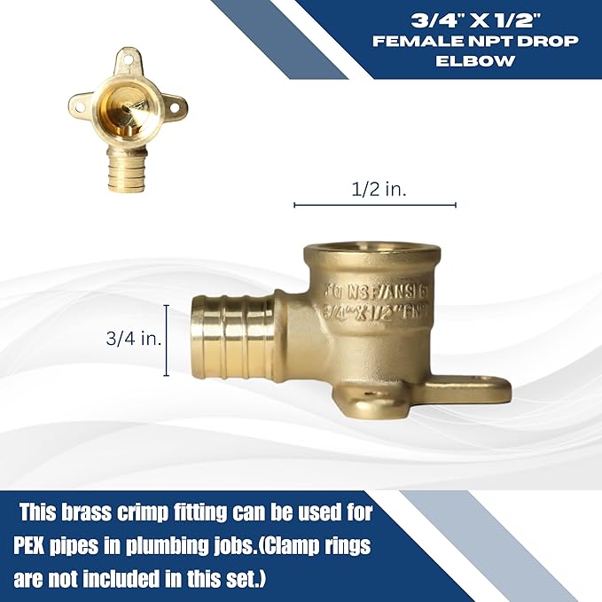 XFITTING 3/4 Inch Pex x 1/2 Inch Female NPT Drop Ear Elbow, 10 Pieces