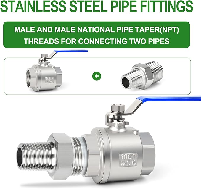 TAISHER 10PCS 304 Stainless Steel New Hex Nipple, 1/4" NPT Male x 1/8" NPT Male, Reducing Pipe Adapter Fitting