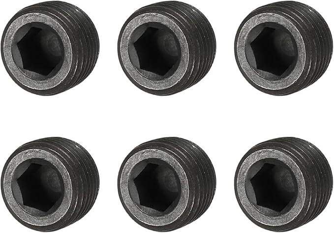 Pipe Plug Carbon Steel Internal Hex Thread Socket Pipe Plug Fitting - Fitting for (Sealing Port - Air Tanks - Water Outlets) 3/8 Inch NPT Male & 6 Pack