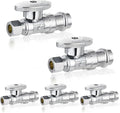 5-Pack GUOFIS Straight Stop Valve,1/2" Nominal Press Inlet x 3/8" OD Compression Outlet,1/4-Turn Shut-off Valve for Potable Water(Chrome Plated)(VALVE397-5Pack)