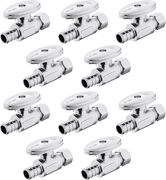 Straight Stop Valve,1/2 Inch Pex X 3/8 Inch OD Compression Straight Shut-off Valve with 1/4 Turn on/off (Pack of 10,ASTM F1807)(VALVE085-10Pack)
