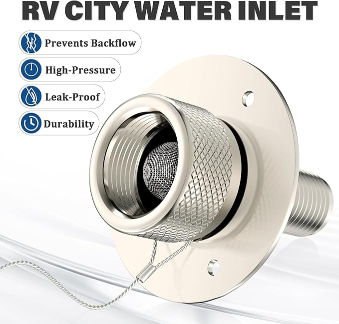 2 Pack All Metal RV City Water Inlet with Check Valve RV Water Inlet -rv Water Fill Inlet Leak Proof & Universal Fit for RV Camper Motorhome Trailer Marine -Nickel