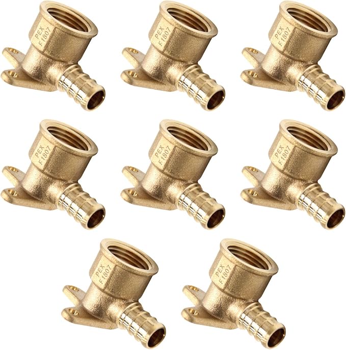 (Pack of 8) Pex Barb Crimp Brass Fittings 1/2 Inch x 1/2 Inch Female NPT Drop-Ear Elbow Adapter,(PEX1807225-8PCS)