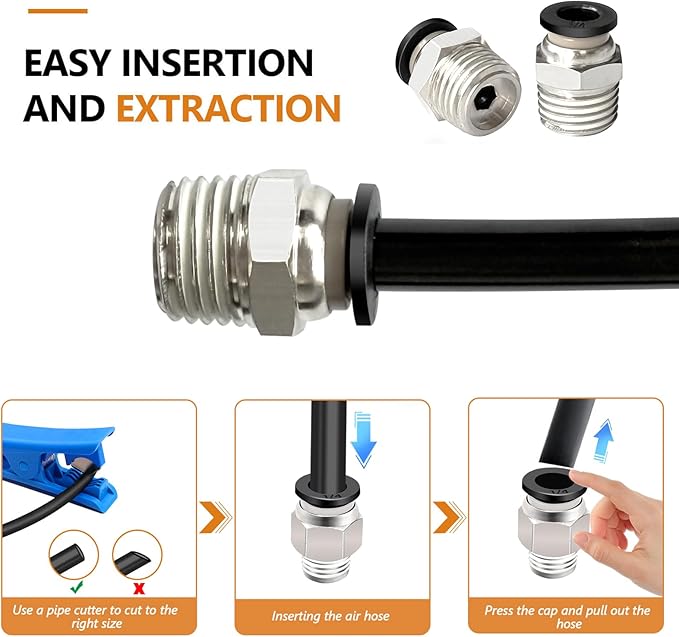 mankk 10PCS 1/4"Tube OD x 1/8"NPT Thread Male Straight Push to Connect Fittings Pneumatic Fitting Kit Air Hose Quick Connect Fittings
