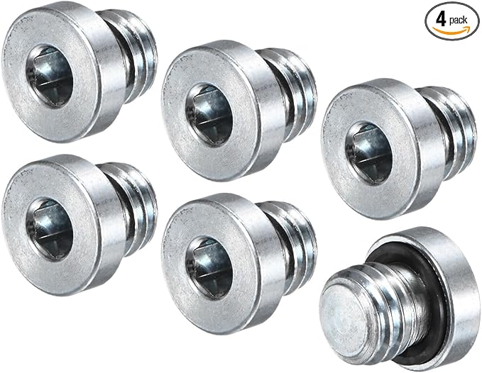 4-Pack M10x1.5mm Inner Hex Head Pipe Fitting Plug, Carbon Steel Sensor Socket Plug with Seal O-Ring for Terminate Pipe Ends/High Pressure Washer, Sealing Screw