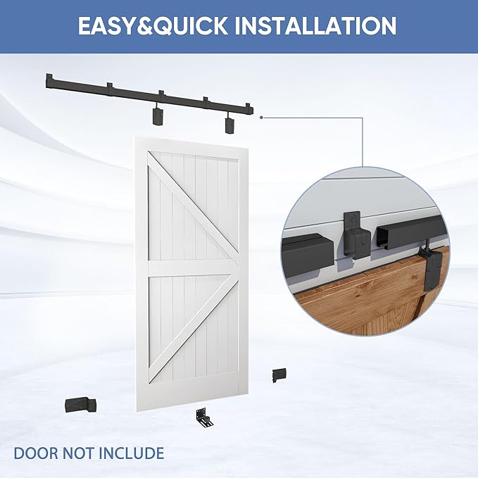 Exterior Barn Door Hardware Kit, BARNSMITH 8FT Sliding Barn Door Hardware Heavy Duty Barn Door Track Kit for Indoor and Exterior Door, Wall Mount Kit, Black (NO Door, Hardware Only)