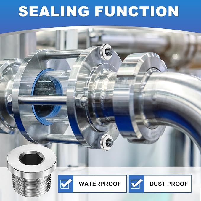 PATIKIL M20 x 1.5 Metric Pipe Plug Fitting, 304 Stainless Steel Internal Hex Head Socket Pipe Cap Adapter Connector with Copper Washer for Sealing Oil Gas Water