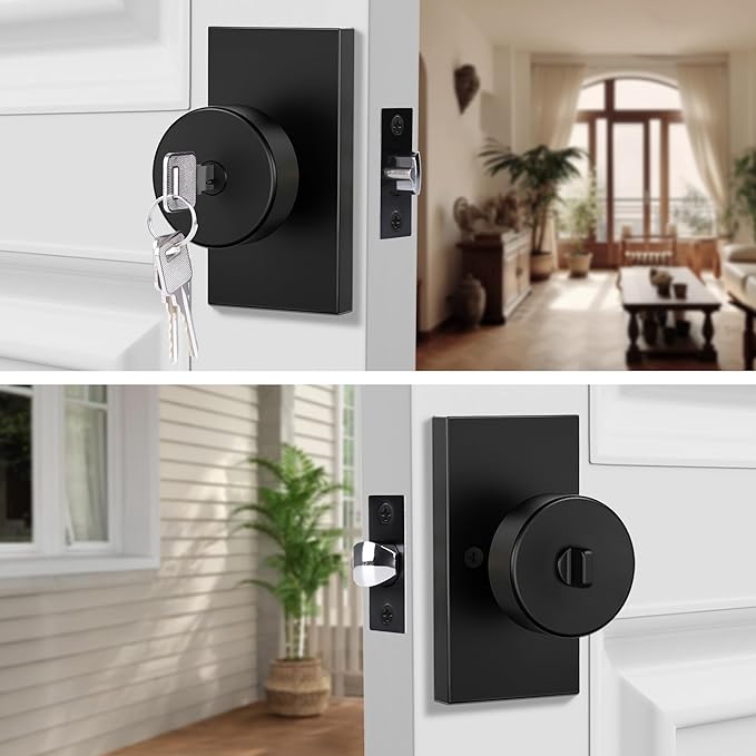 Adjustable Deadlatch Size 60/70mm 45°Turning Angle Square Hole 7.6mm Suitable for Keyed Entry Door Knob/Handle, Door Lock Replacement Parts with Door Strike Plate Matte Black