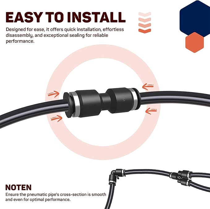 Utah Pneumatic 3/8 Push To Connect Fittings Tee Air Line Fittings Quick Connect Air Hose Pneumatic Fittings(3/8 Inch Tee 10 Pack)