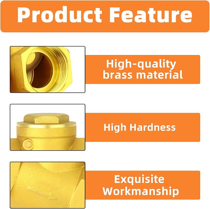 GASHER 2PCS Brass Swing Check Valve 3/4" Female Thread, Backflow Prevention, One Way Check Valves for Sump Pump and Air Compressor, Gas Air Fuel Oil Water