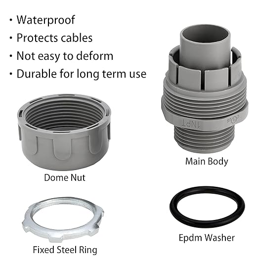 1 Inch Liquid Tight Connector - 6 Pack Liquid Tight Conduit 180 Degree PVC Electrical Conduit Fitting Non Metallic Straight Flexible Conduit Connectors for Indoor Outdoor Home, Kitchen, and Bathroom