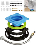 Toilet Flange Repair Kit with Elastic Wax Ring & 16" Water Supply Line, All-in-One Toilet Installation Kit, 3"/4" Drain Compatible, Rubber Gasket Seal Replacement Kit Bathroom DIY Fix Solution