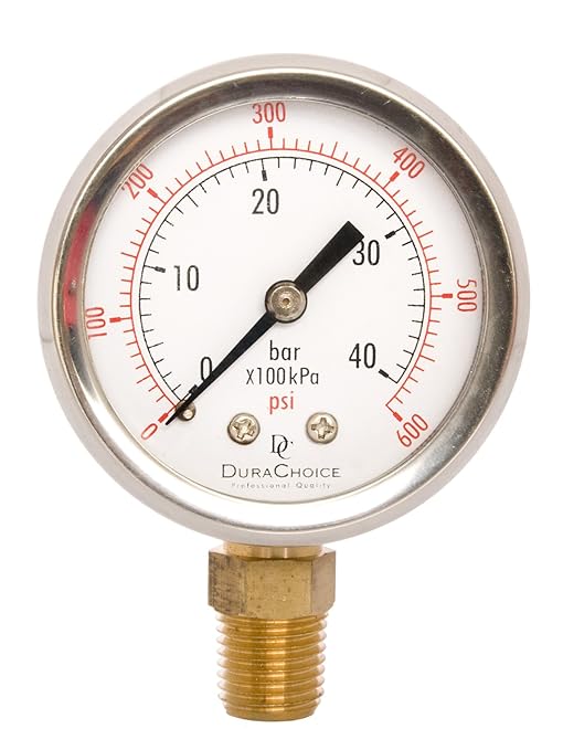 2" Oil Filled Pressure Gauge - Stainless Steel Case, Brass, 1/4" NPT, Lower Mount Connection, 0-600PSI