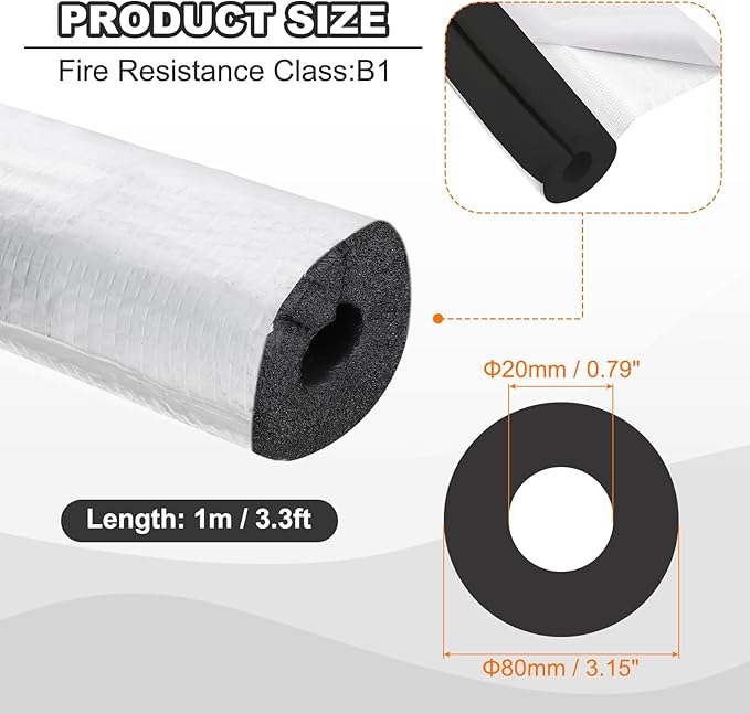 PATIKIL Pipe Insulation Foam Tube, 3.3FT Length Self Adhesive Pipe Freeze Protection Wrap with Aluminum Foil 0.8"(20MM) ID x 3cm Thickness for Outdoor Winter Irrigation