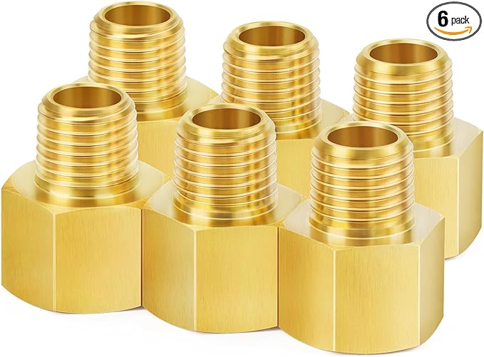 ChillWaves Brass Pipe Fitting, Reducer Adapter 3/8" NPT Female x 1/4" NPT Male Thread Adapter(6-PACK)