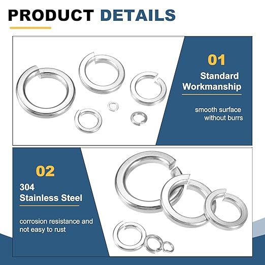 uxcell 10 Pcs M20 Split Lock Washers, 304 Stainless Steel Spring Lock Washer 20mm ID 30.8mm OD 5.2mm Thick for Screws Bolts Fasteners