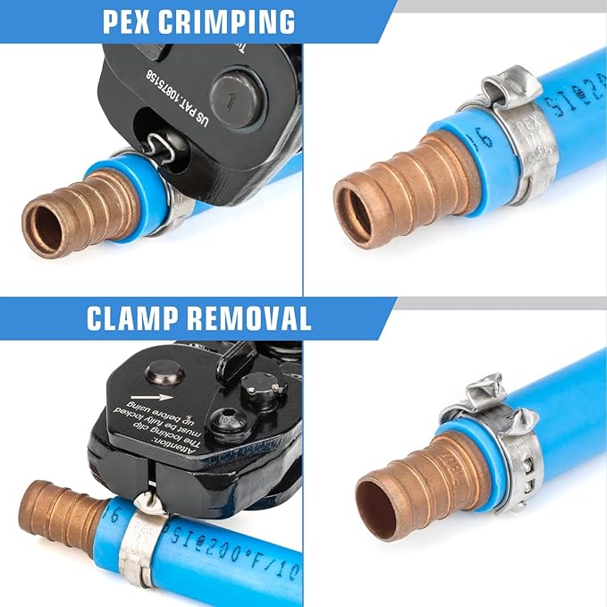 iCrimp PEX Clamp Tool PEX Fitting Kit for Cinch and Removal 3/8-in, 1/2-in, 3/4-in, 1-in PEX Clamps, c/w 1/2''(20 Pack) PEX Clamp Rings, Brass PEX Crimp Fittings(12 Pack), PEX Tubing Cutter