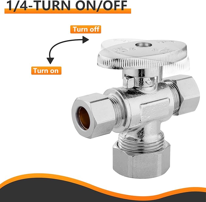 100-PCs HeSun Dual Compression Outlet Angle Stop Valve, 1/2" Nominal (5/8"OD) x 3/8" OD x 3/8" OD Compression, 1/4-Turn Shut Off Valve for Bathroom, PEX Chrome Plated Brass(VALVE123-100)