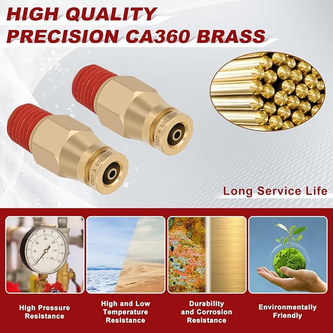 5/32" Quick Push to Connect Fittings Brass Union Straight Joint DOT Approved 5/32" Tube OD x 1/16" NPT Thread Air Line Adapter Air Suspension Kit for Truck Trailers and Air Brake System 4pcs