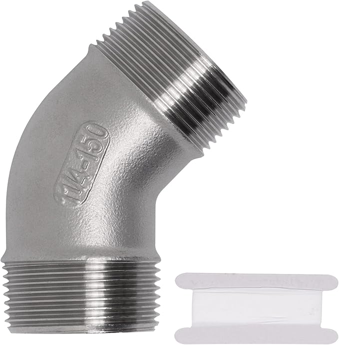 1PCS 304 Stainless Steel 45 Degree Elbow, 1-1/4" NPT Male Pipe to 1-1/4" NPT Male Coupler, Heavy Duty Forged Street Elbow Adapter Pipe Fittings, Class 150