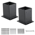 4x4 Post Base 2 Pcs, (Inner Size 3.6x3.6) Post Anchors, 13GA Thick Solid Steel & Black Powder Coated,Deck Post Brackets Support Deck Base Plate Pergola Brackets Fence Kit Mailbox Mount