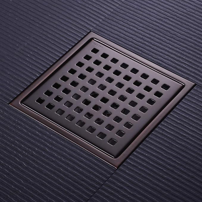 Square Shower Floor Drain with Removable Cover Grid Grate 6 inch Long, SUS 304 Stainless Steel Brushed Bronze Finished
