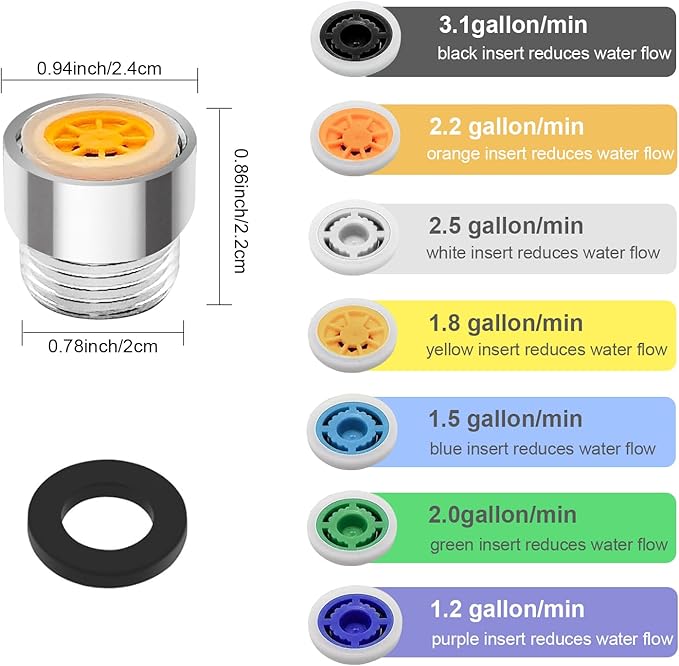 14 Pcs Shower Flow Reducer Limiter Set Water Flow Saver Adapter Flow Restrictor Control Valve for Fixed Handheld and Shower Head 1.2/1.5/1.8/2/ 2.2/2.5/3 Gpm