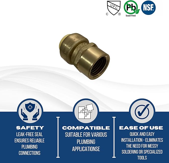 XFITTING Push Fit 1/2 Inch x 1/2 Inch Female Adapter, 27-3-7=5XX, 5 Pieces