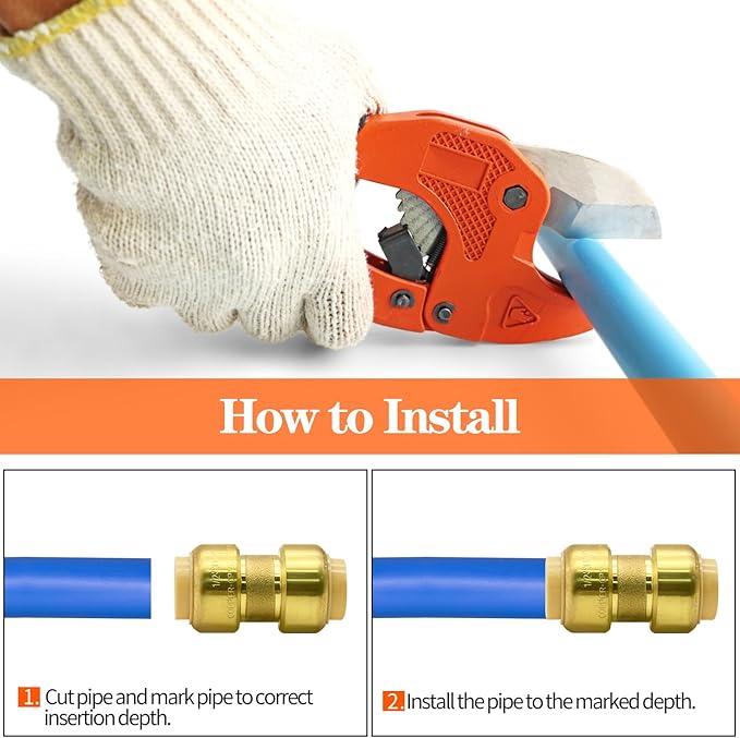 6 Pack Push-to-Connect Plumbing Fittings, 1/2" Pushfit Straight Fittings with Disconnect Clip for Copper, PEX, CPVC Pipe