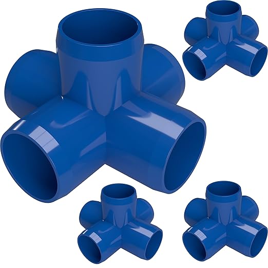 FORMUFIT 1-1/4" 5-Way Cross Furniture Grade PVC Fitting in Blue, Made in USA, UV-Resistant, Impact-Proof, 1.66” Actual Socket Diameter (Pack of 4) - F1145WC-BL-4