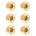 Glarks 6Pcs Brass 1/4'' NPT Male Pipe Plug Fitting Set Internal Hex Thread Socket Pipe Plug Assortment Kit