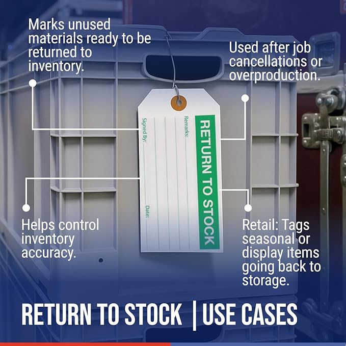 Tags 4 Less Production Quality Control Hang Tags – Equipment Preventative Maintenance Labels, for Easy Record-Keeping for Inventory Status (Return to Stock, Pack of 100)