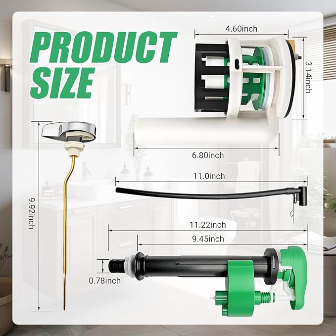 3-Inch Flush Valve Repair Kits Compatible with TOTO Replacement Parts, for Most One-Piece Toilets, Includes Toilet Flush Valve, Flush Handle Lever, Adjustable Fill Valve, Gasket