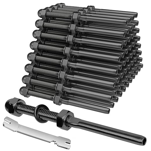 BLIKA 60 Pack Black Cable Railing Swage Threaded Stud Tension End Fitting Terminal for 1/8" Deck Cable Railing, T316 Stainless Steel, Black Cable Railing tensioner 1/8" for 2"x2" Wood/Metal Post