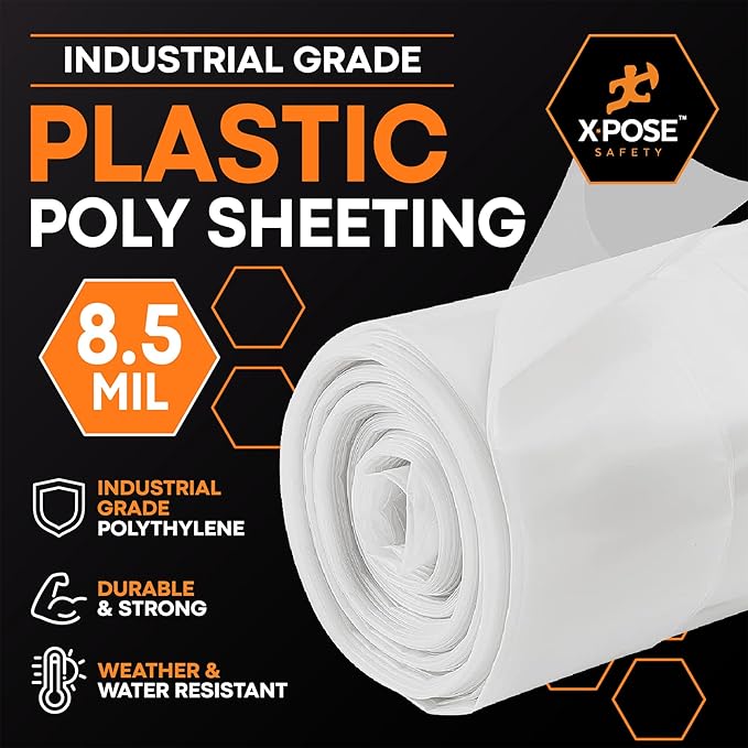 Clear Poly Sheeting - Heavy Duty, 6 Mil Thick Plastic Tarp – Waterproof Vapor and Dust Protective Equipment Cover, Construction and Industrial Use (10' x 100') (1, 8.5 Mil 20' x 100')