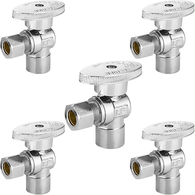 5-PCs HeSun Angle Stop Valve, 1/2" Sweat x 3/8" OD Compression Angle Stop, 1/4 Turn Shut Off Valve for Bathroom(VALVE084-5)