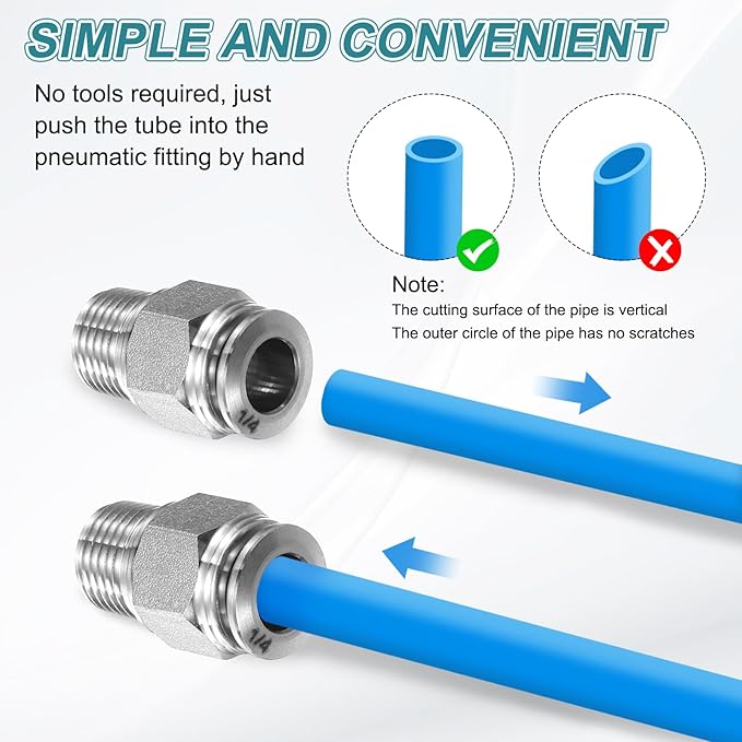 HARFINGTON Push to Connect Fittings 1/2" Tube OD x 1/2" NPT Thread Male Straight Union Fittings 304 Stainless Steel Quick Connect Pneumatic Accessories for Trailers Air Brake System