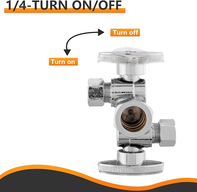 10-PCs HeSun Dual Shut Off Angle Valve, 1/2" Nominal (5/8"OD) x 3/8" OD x 3/8" OD Compression, 1/4-Turn Stop Valve with 2 Shut Offs, PEX Chrome Plated Brass(VALVE134-10)