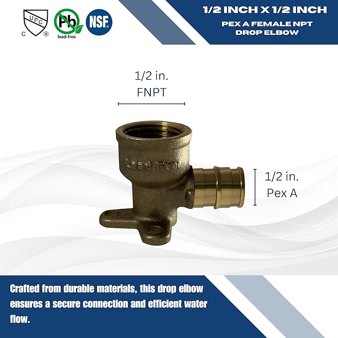 XFITTING Pex A 1/2 Inch x 1/2 Inch Female NPT Drop Elbow, 201-1-1=5XX, 5 Pieces