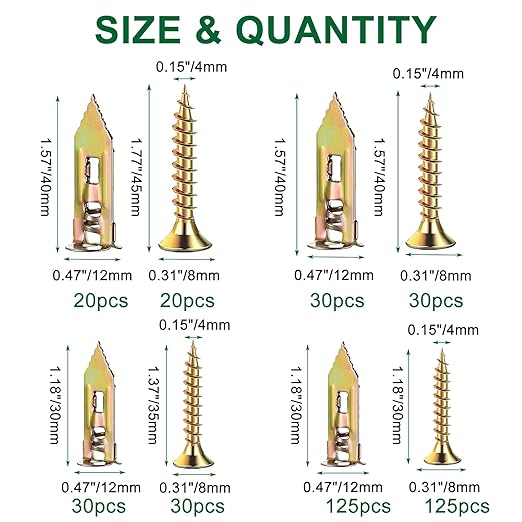 410pcs Self-Drywall Drilling Anchors, 2 Sizes Wall Anchors and 4 Sizes Screws, 2025 Upgraded Zinc Plated Steel Dry Wall Screws no Drilling Required Easy Application